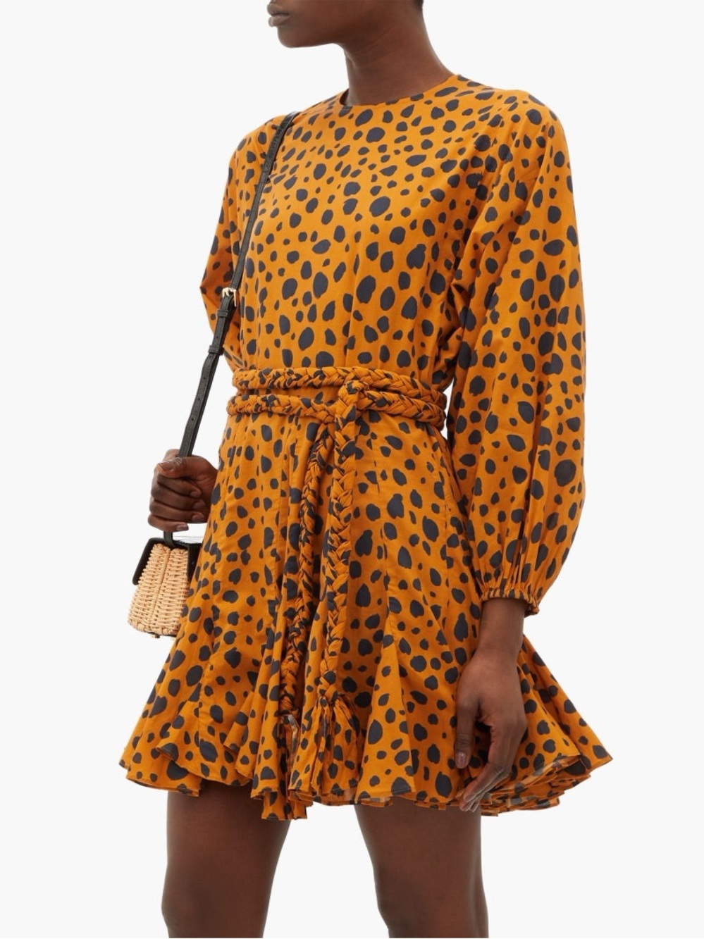 RHODE Ella Animal Print Orange Black Belted Mini Dress